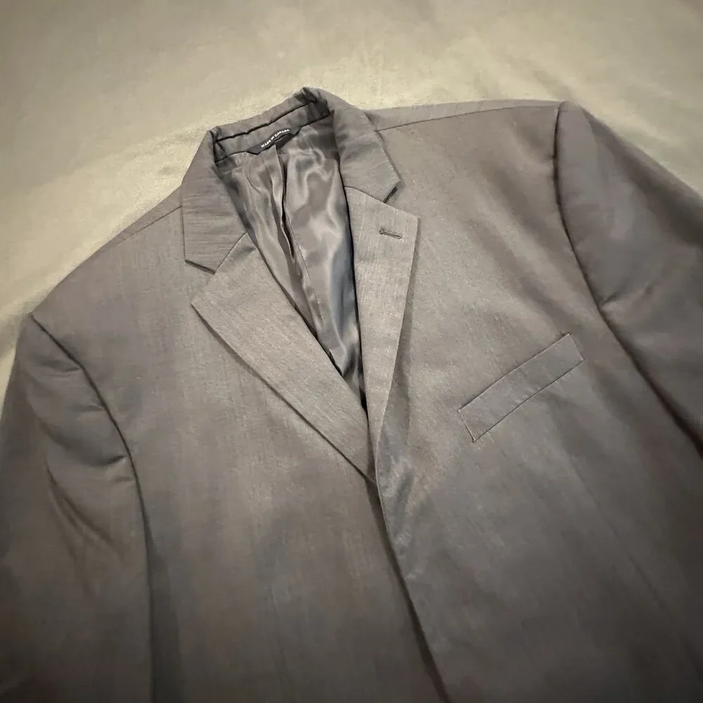 Ralph Lauren Suit Jacket Men's 48L 100% Wool 2 Piece Pleated Pants 37x30.5 Gray